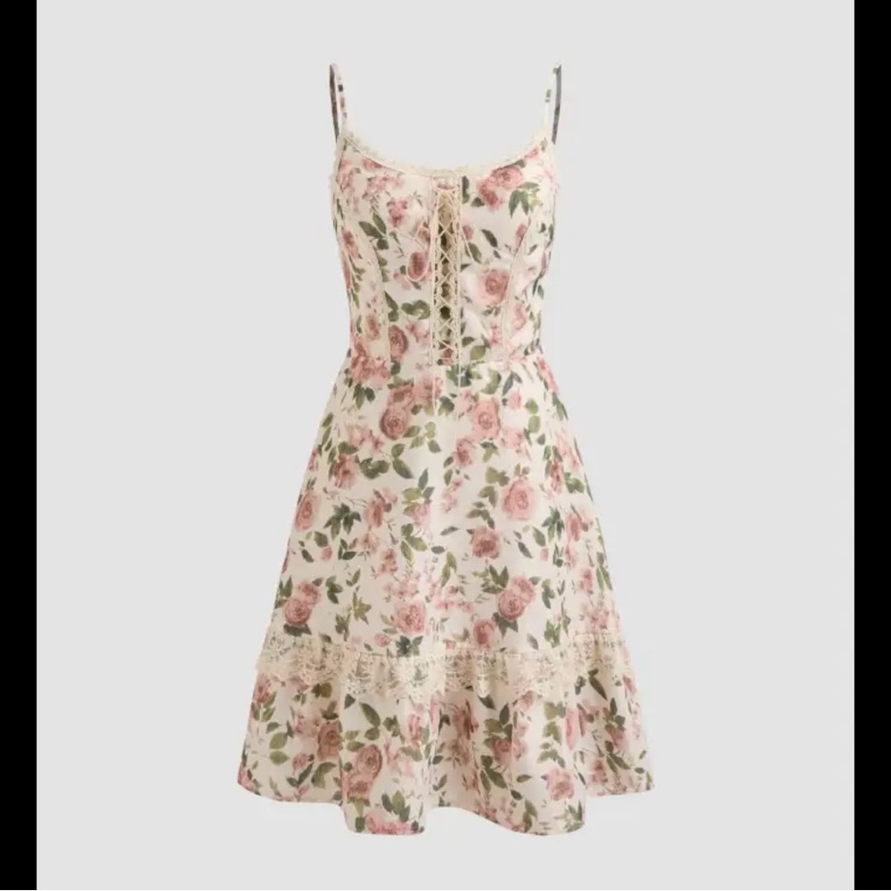 Cider cottagecore sleeveless fit & flare dress w/ ruffle hem & lace trim